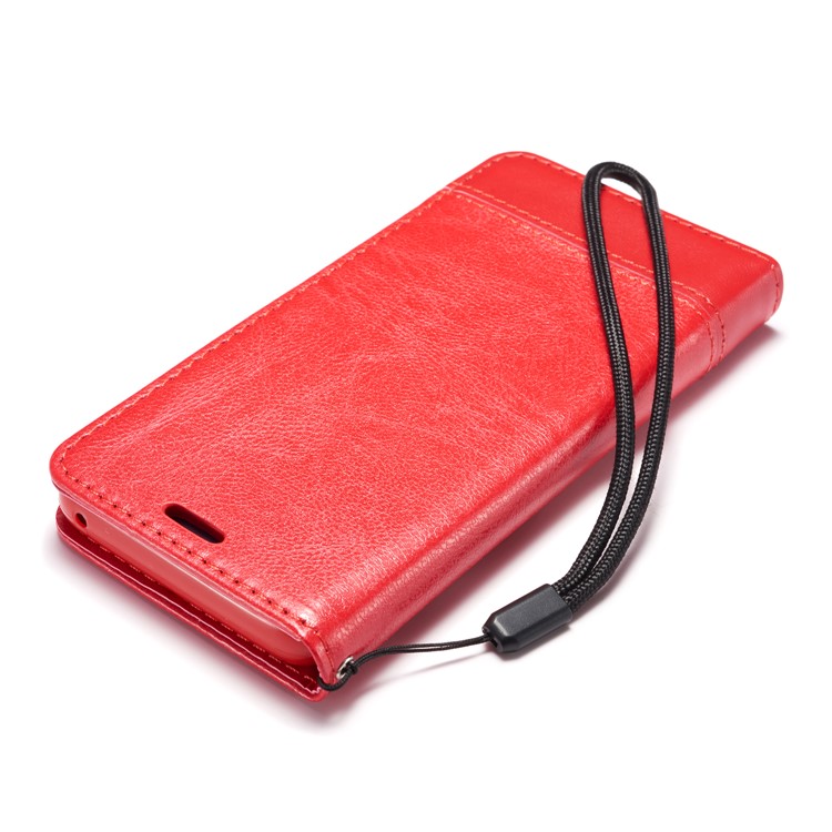 Splicing PU Leather Card Holder Auto-absorbed Casing with Lanyard for Samsung Galaxy S9 SM-G960 - Red-12