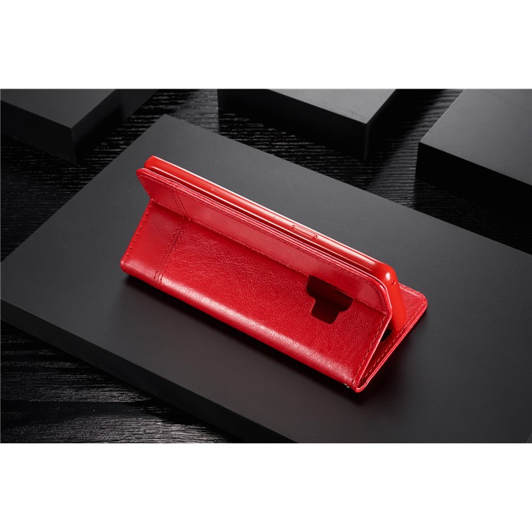 Splicing PU Leather Card Holder Auto-absorbed Casing with Lanyard for Samsung Galaxy S9 SM-G960 - Red-19
