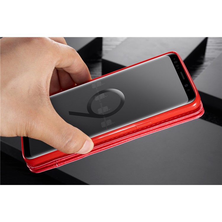 Splicing PU Leather Card Holder Auto-absorbed Casing with Lanyard for Samsung Galaxy S9 SM-G960 - Red-20