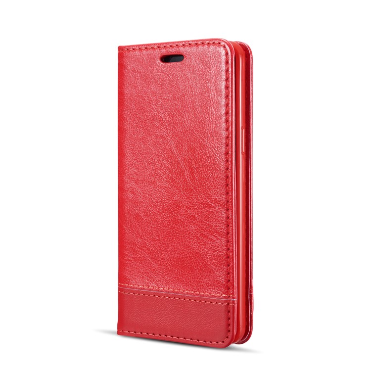 Splicing PU Leather Card Holder Auto-absorbed Casing with Lanyard for Samsung Galaxy S9 SM-G960 - Red-3