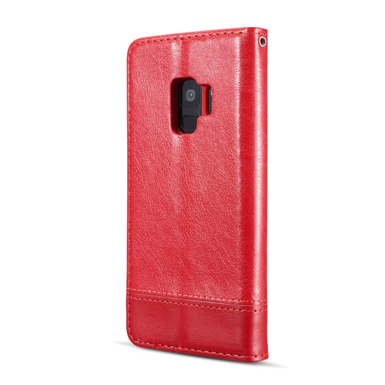 Splicing PU Leather Card Holder Auto-absorbed Casing with Lanyard for Samsung Galaxy S9 SM-G960 - Red-4