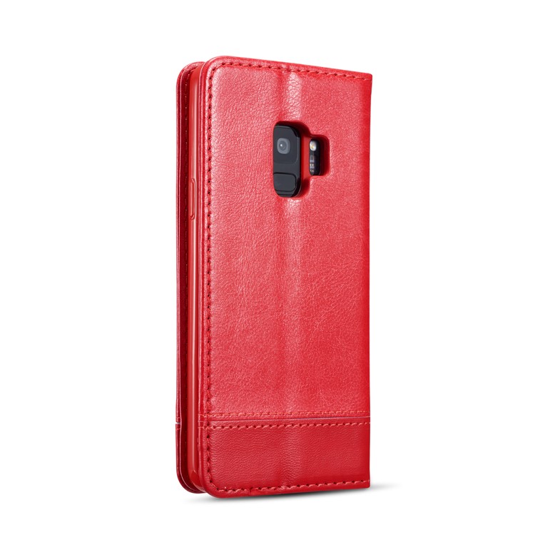 Splicing PU Leather Card Holder Auto-absorbed Casing with Lanyard for Samsung Galaxy S9 SM-G960 - Red-5