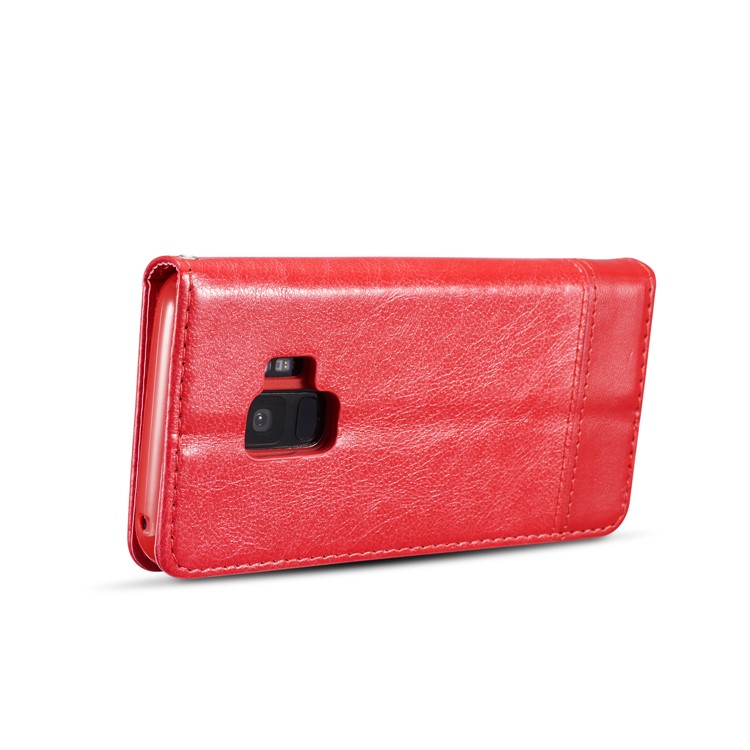 Splicing PU Leather Card Holder Auto-absorbed Casing with Lanyard for Samsung Galaxy S9 SM-G960 - Red-6