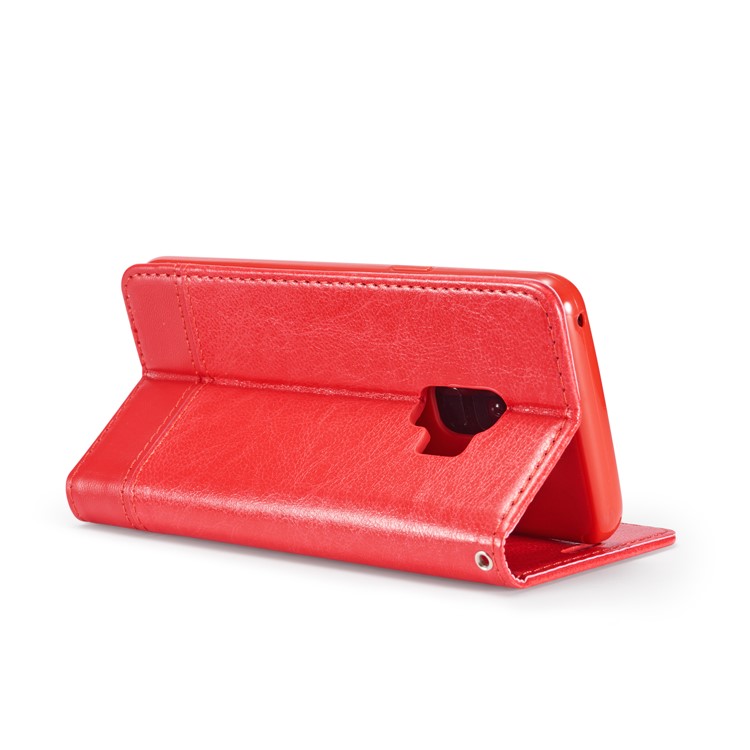 Splicing PU Leather Card Holder Auto-absorbed Casing with Lanyard for Samsung Galaxy S9 SM-G960 - Red-8