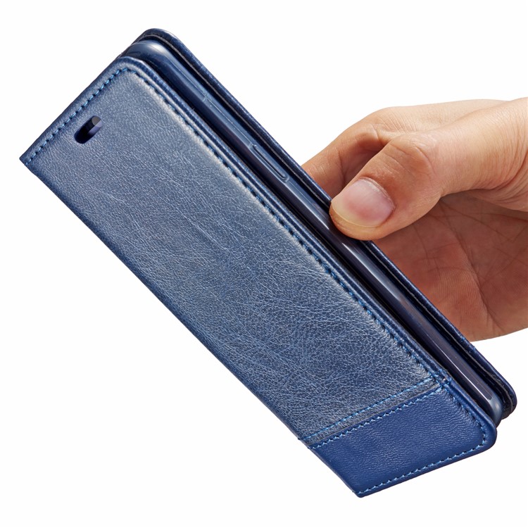 Splicing PU Leather Card Holder Auto-absorbed Shell with Lanyard for Samsung Galaxy S9 SM-G960 - Blue-10