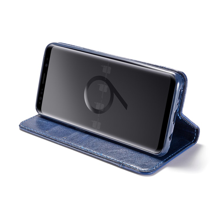 Splicing PU Leather Card Holder Auto-absorbed Shell with Lanyard for Samsung Galaxy S9 SM-G960 - Blue-12