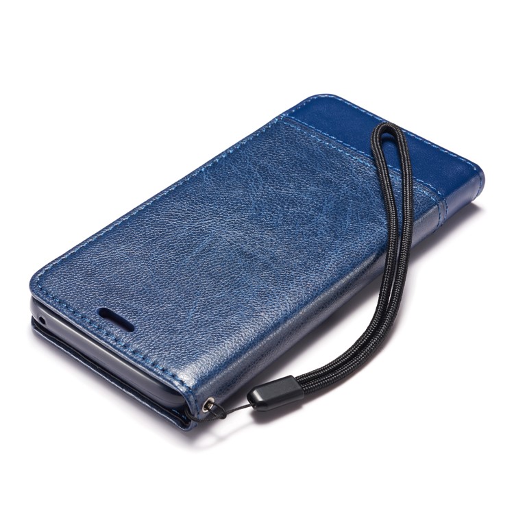 Splicing PU Leather Card Holder Auto-absorbed Shell with Lanyard for Samsung Galaxy S9 SM-G960 - Blue-13