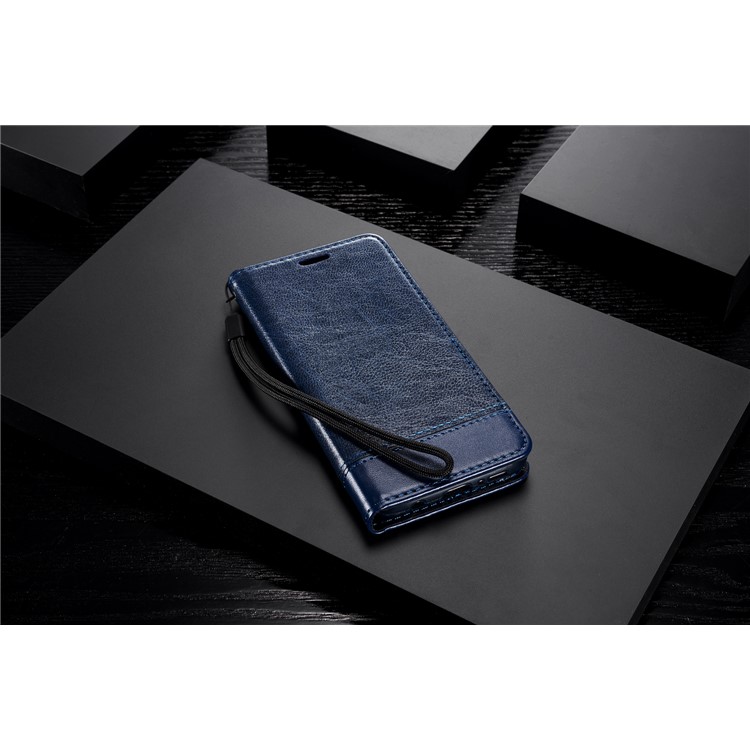 Splicing PU Leather Card Holder Auto-absorbed Shell with Lanyard for Samsung Galaxy S9 SM-G960 - Blue-14