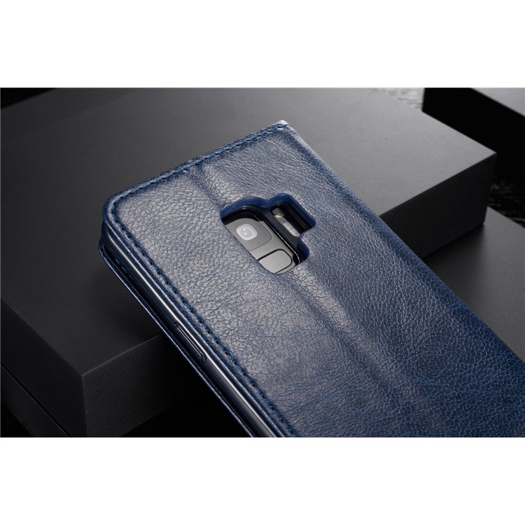 Splicing PU Leather Card Holder Auto-absorbed Shell with Lanyard for Samsung Galaxy S9 SM-G960 - Blue-17