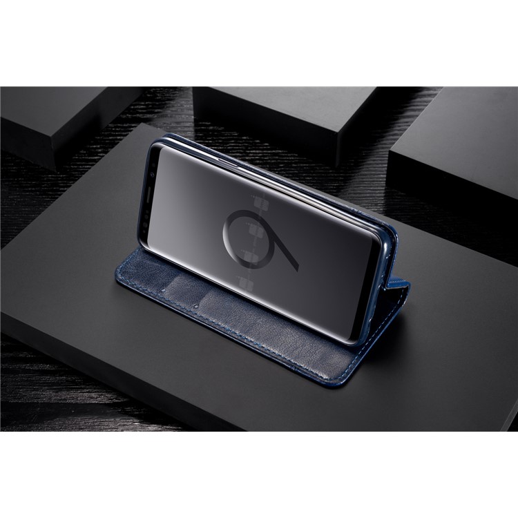 Splicing PU Leather Card Holder Auto-absorbed Shell with Lanyard for Samsung Galaxy S9 SM-G960 - Blue-20