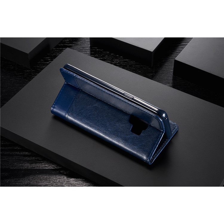 Splicing PU Leather Card Holder Auto-absorbed Shell with Lanyard for Samsung Galaxy S9 SM-G960 - Blue-21