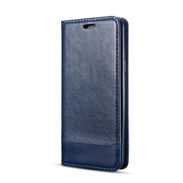 Splicing PU Leather Card Holder Auto-absorbed Shell with Lanyard for Samsung Galaxy S9 SM-G960 - Blue-3