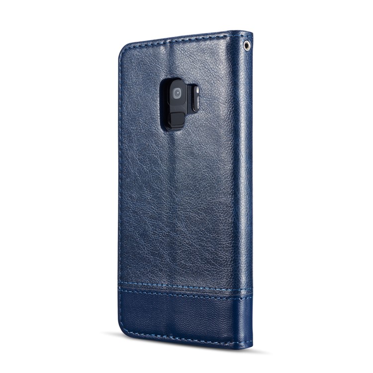 Splicing PU Leather Card Holder Auto-absorbed Shell with Lanyard for Samsung Galaxy S9 SM-G960 - Blue-4