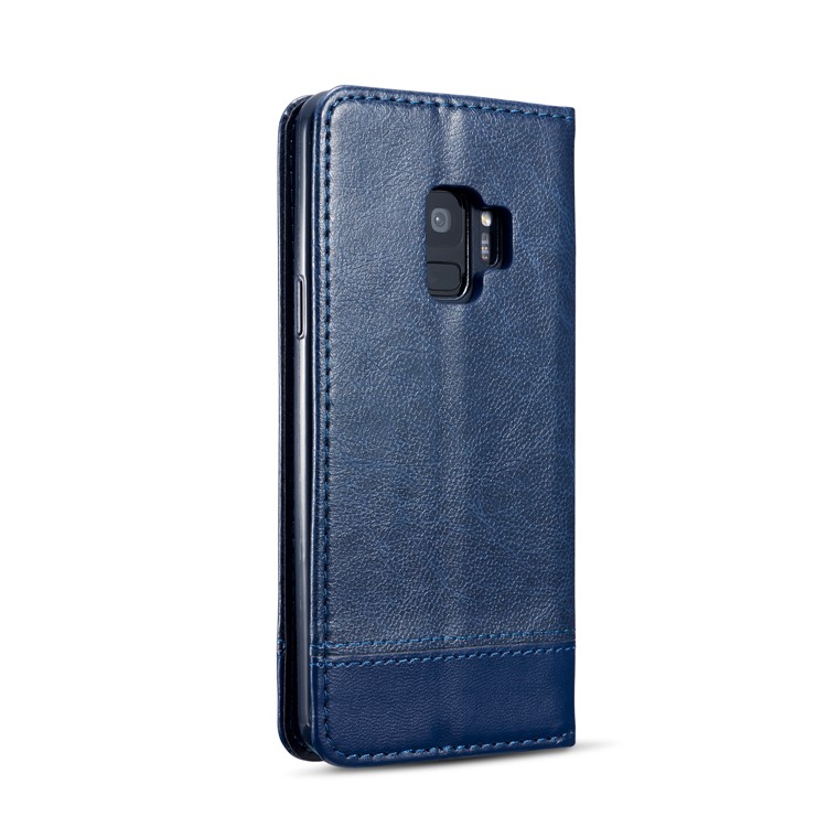 Splicing PU Leather Card Holder Auto-absorbed Shell with Lanyard for Samsung Galaxy S9 SM-G960 - Blue-5