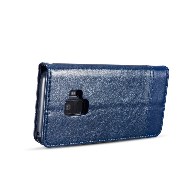 Splicing PU Leather Card Holder Auto-absorbed Shell with Lanyard for Samsung Galaxy S9 SM-G960 - Blue-6