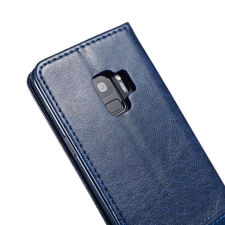 Splicing PU Leather Card Holder Auto-absorbed Shell with Lanyard for Samsung Galaxy S9 SM-G960 - Blue-8