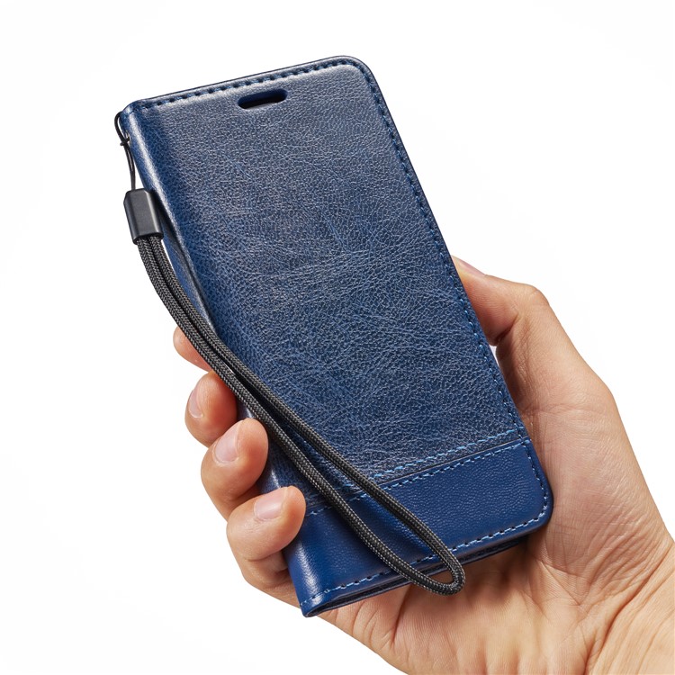 Splicing PU Leather Card Holder Auto-absorbed Shell with Lanyard for Samsung Galaxy S9 SM-G960 - Blue-9