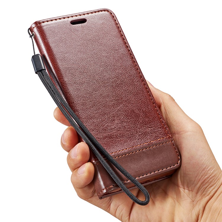 Splicing PU Leather Card Holder Auto-absorbed Cover with Lanyard for Samsung Galaxy S9 SM-G960 - Brown-10