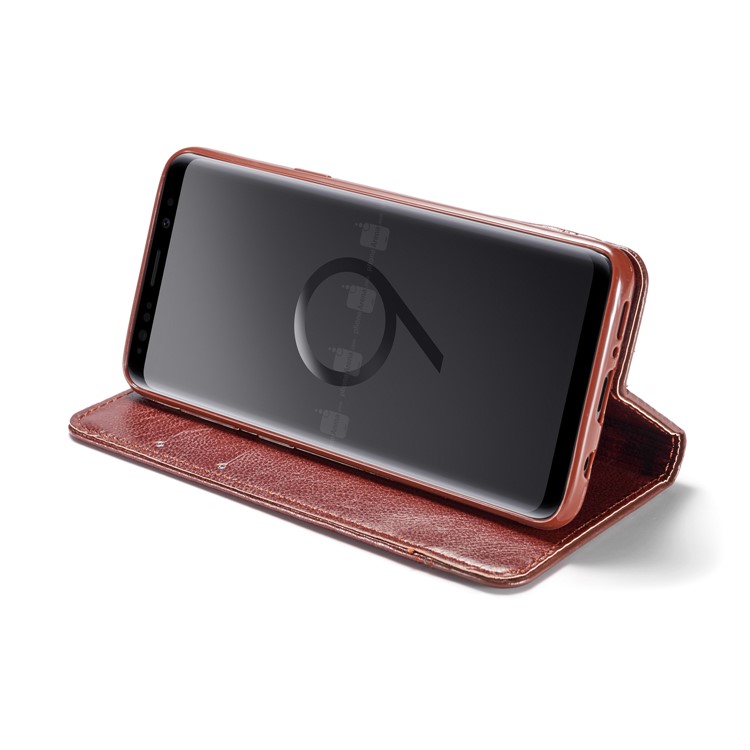 Splicing PU Leather Card Holder Auto-absorbed Cover with Lanyard for Samsung Galaxy S9 SM-G960 - Brown-13