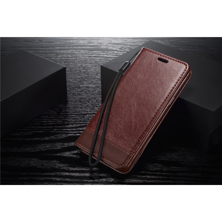Splicing PU Leather Card Holder Auto-absorbed Cover with Lanyard for Samsung Galaxy S9 SM-G960 - Brown-15