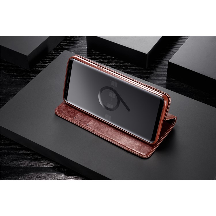 Splicing PU Leather Card Holder Auto-absorbed Cover with Lanyard for Samsung Galaxy S9 SM-G960 - Brown-17