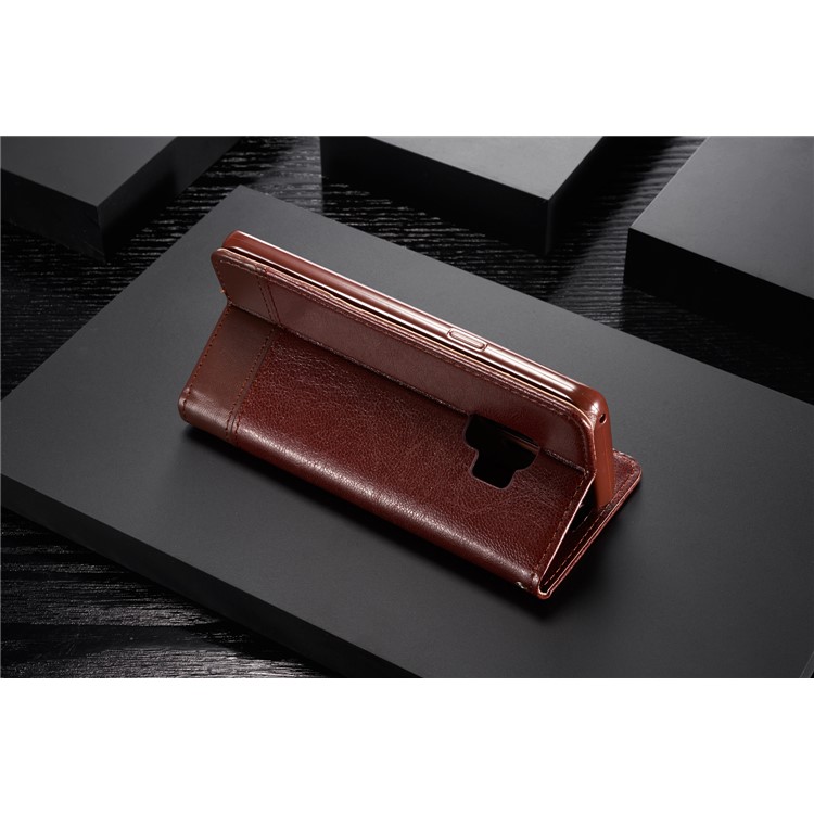 Splicing PU Leather Card Holder Auto-absorbed Cover with Lanyard for Samsung Galaxy S9 SM-G960 - Brown-18