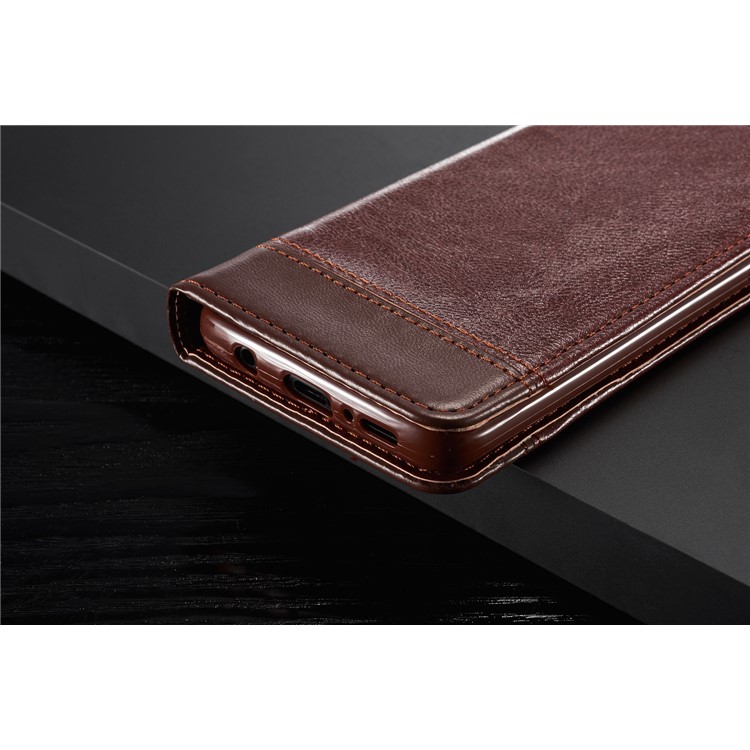 Splicing PU Leather Card Holder Auto-absorbed Cover with Lanyard for Samsung Galaxy S9 SM-G960 - Brown-20