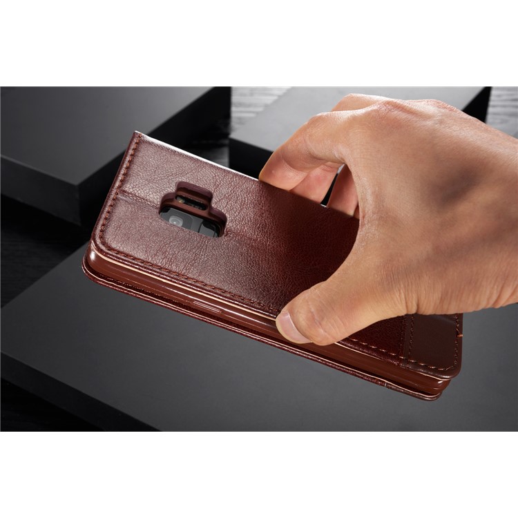 Splicing PU Leather Card Holder Auto-absorbed Cover with Lanyard for Samsung Galaxy S9 SM-G960 - Brown-21