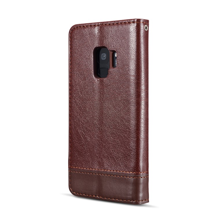 Splicing PU Leather Card Holder Auto-absorbed Cover with Lanyard for Samsung Galaxy S9 SM-G960 - Brown-4