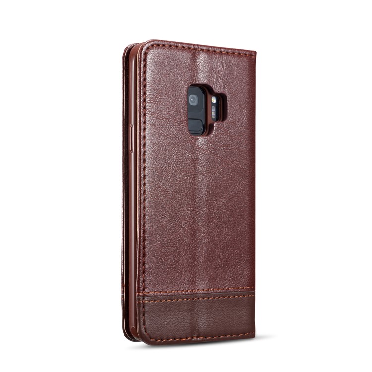 Splicing PU Leather Card Holder Auto-absorbed Cover with Lanyard for Samsung Galaxy S9 SM-G960 - Brown-5