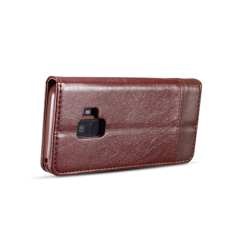 Splicing PU Leather Card Holder Auto-absorbed Cover with Lanyard for Samsung Galaxy S9 SM-G960 - Brown-6