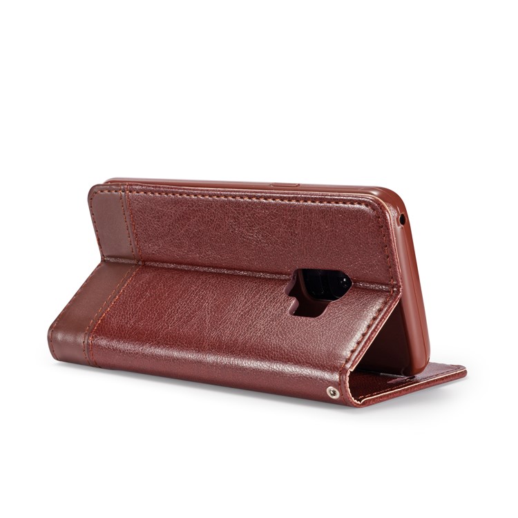 Splicing PU Leather Card Holder Auto-absorbed Cover with Lanyard for Samsung Galaxy S9 SM-G960 - Brown-7