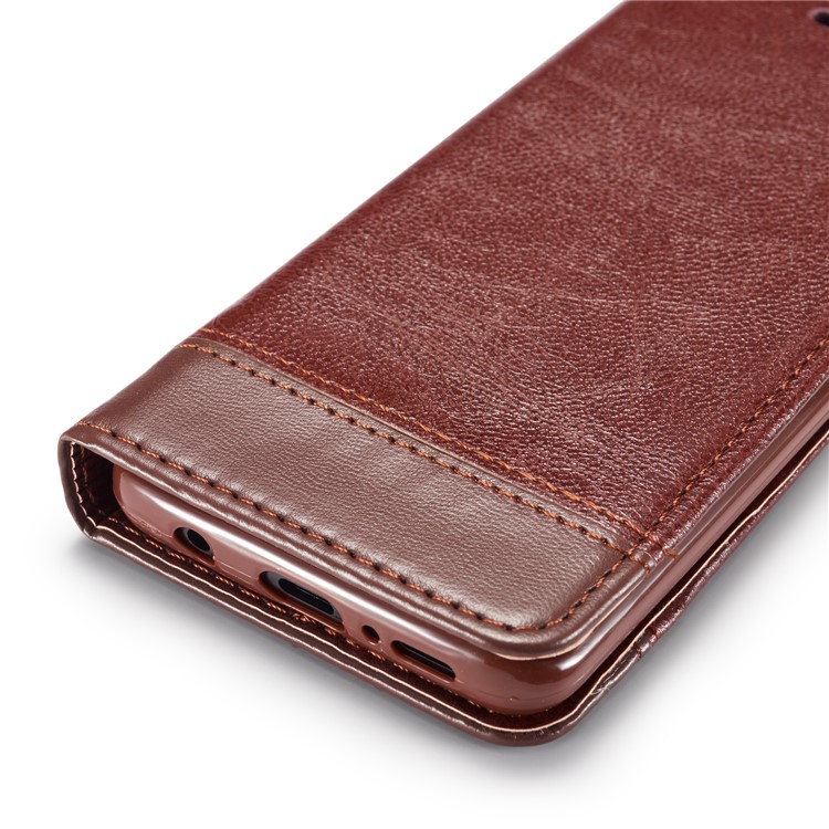 Splicing PU Leather Card Holder Auto-absorbed Cover with Lanyard for Samsung Galaxy S9 SM-G960 - Brown-8