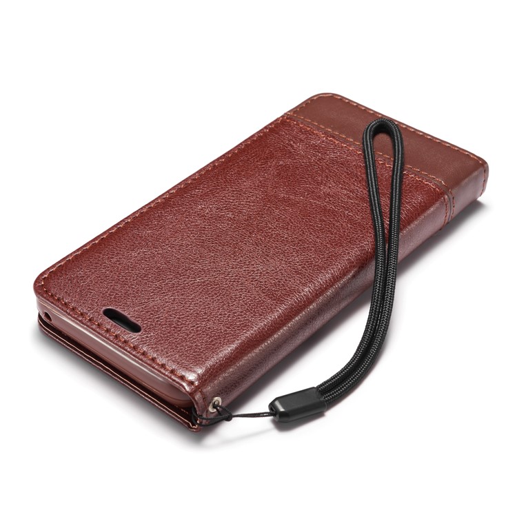 Splicing PU Leather Card Holder Auto-absorbed Cover with Lanyard for Samsung Galaxy S9 SM-G960 - Brown-9