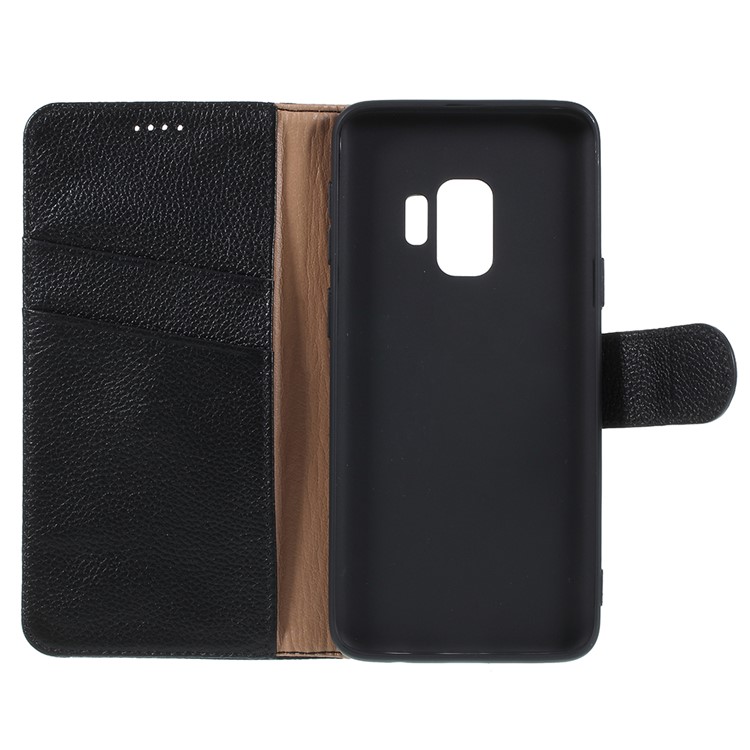 Litchi Texture Genuine Leather Wallet Stand Case for Samsung Galaxy S9 SM-G960 - Black-11