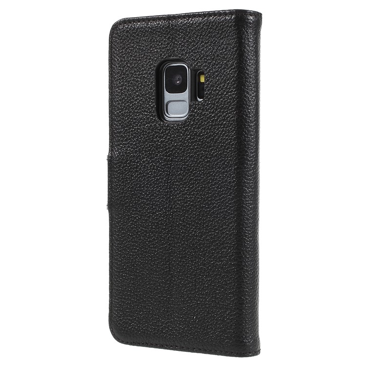 Litchi Texture Genuine Leather Wallet Stand Case for Samsung Galaxy S9 SM-G960 - Black-2