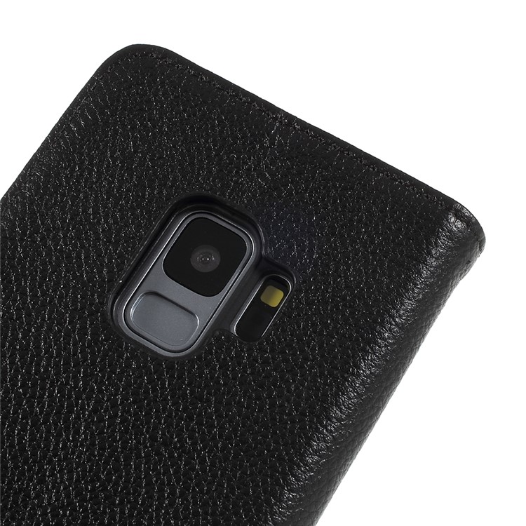 Litchi Texture Genuine Leather Wallet Stand Case for Samsung Galaxy S9 SM-G960 - Black-5