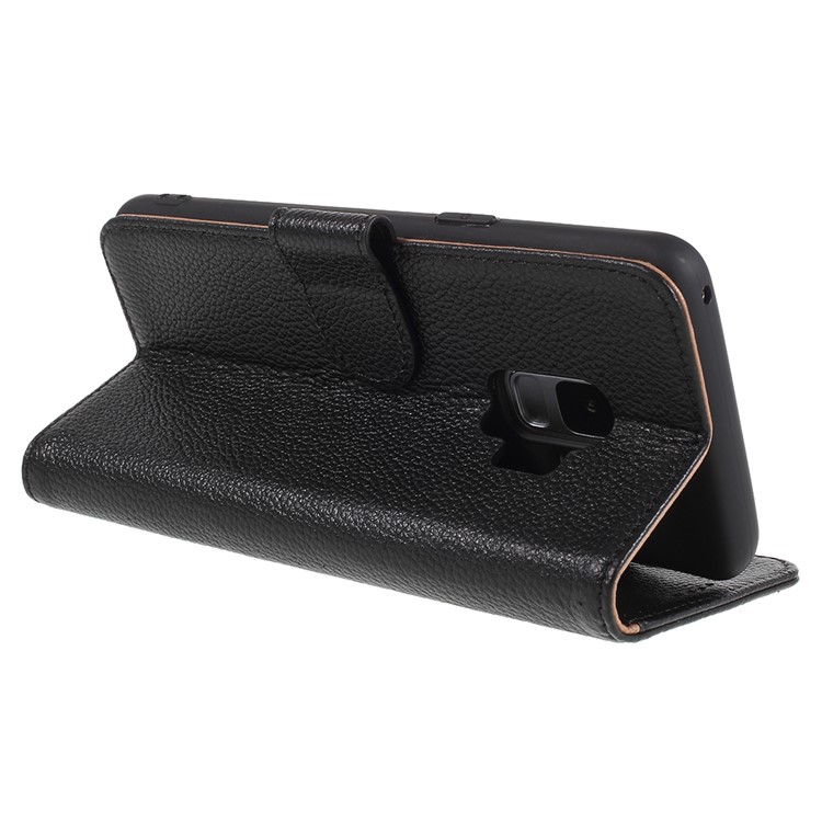 Litchi Texture Genuine Leather Wallet Stand Case for Samsung Galaxy S9 SM-G960 - Black-9