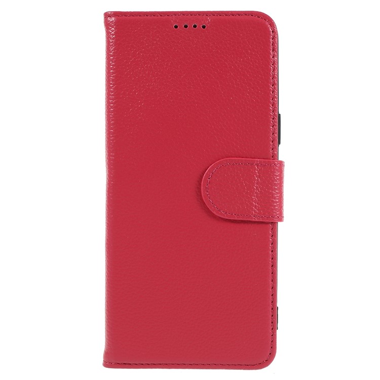 Litchi Texture Genuine Leather Wallet Stand Cover for Samsung Galaxy S9 SM-G960 - Red-1