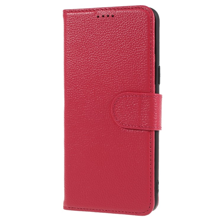 Litchi Texture Genuine Leather Wallet Stand Cover for Samsung Galaxy S9 SM-G960 - Red-2