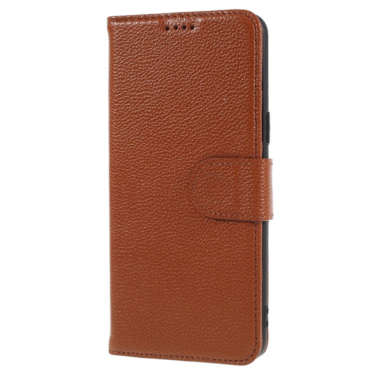 Litchi Texture Genuine Leather Wallet Stand Shell for Samsung Galaxy S9 SM-G960 - Brown-2