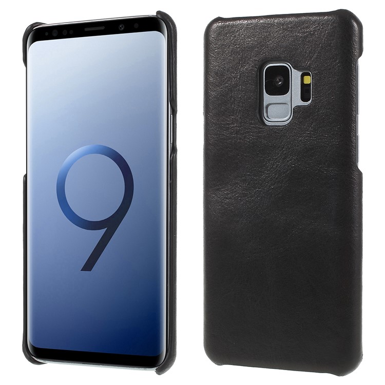 Retro Genuine Leather Coated PC Mobile Phone Case for Samsung Galaxy S9 SM-G960 - Black-1