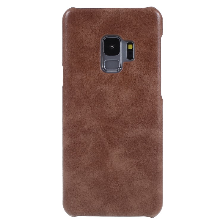 Retro Genuine Leather Coated PC Back Cover Shell for Samsung Galaxy S9 SM-G960 - Coffee-1