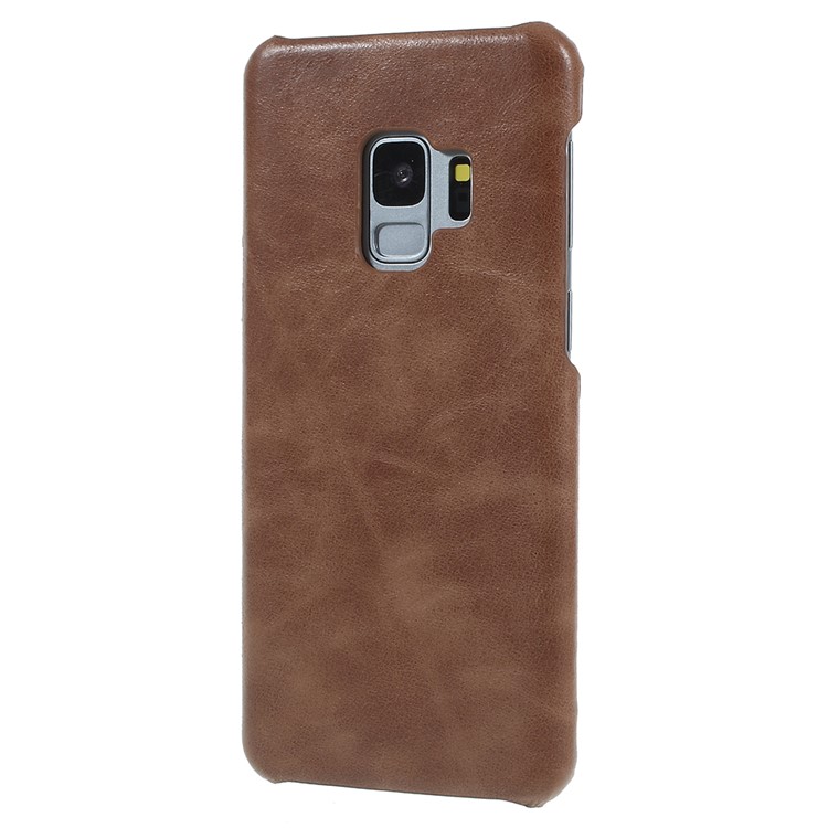 Retro Genuine Leather Coated PC Back Cover Shell for Samsung Galaxy S9 SM-G960 - Coffee-2