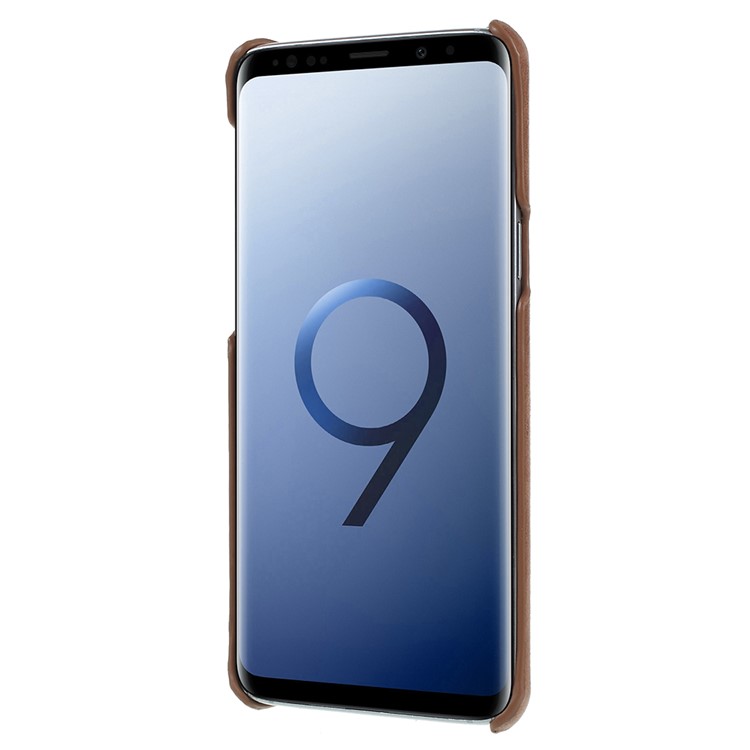 Retro Genuine Leather Coated PC Back Cover Shell for Samsung Galaxy S9 SM-G960 - Coffee-3