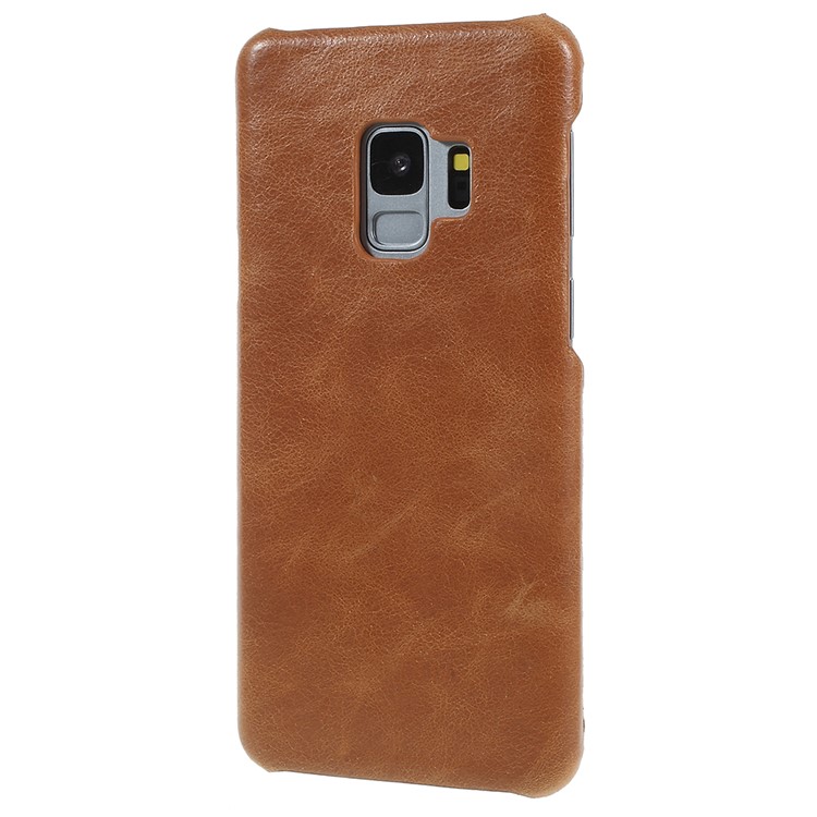 Retro Genuine Leather Coated PC Phone Casing for Samsung Galaxy S9 SM-G960 - Brown-2
