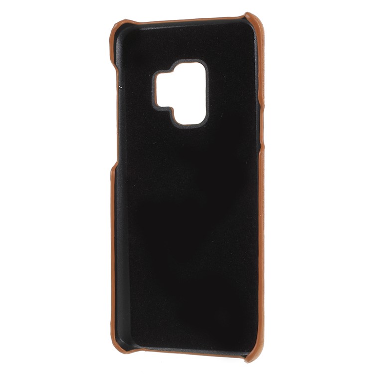 Retro Genuine Leather Coated PC Phone Casing for Samsung Galaxy S9 SM-G960 - Brown-4