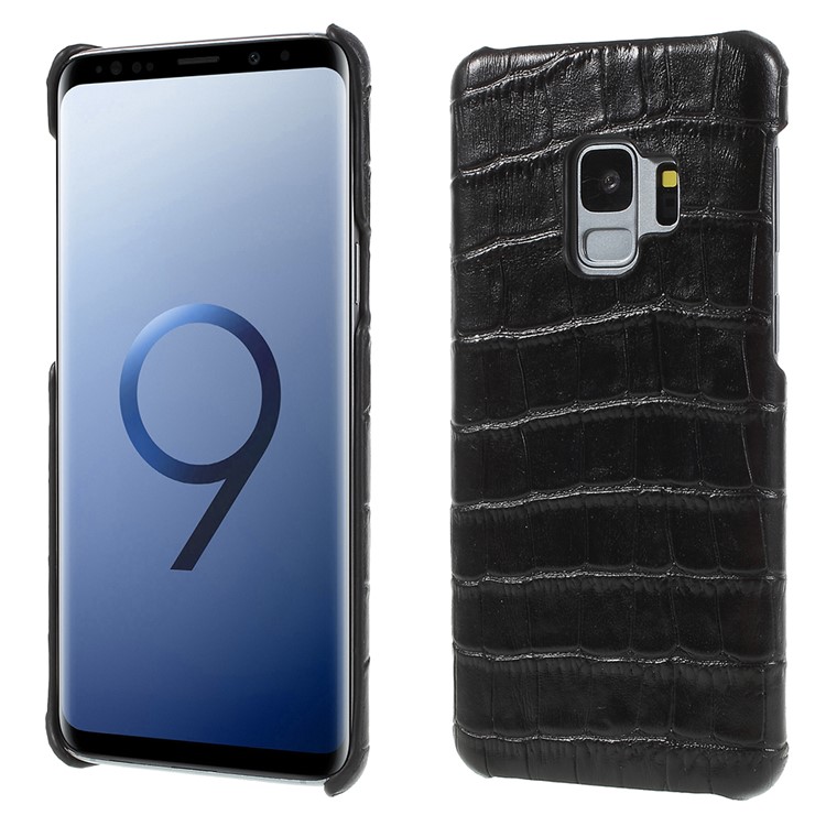 Crocodile Texture Genuine Leather Coated Plastic Case for Samsung Galaxy S9 SM-G960 - Black-1