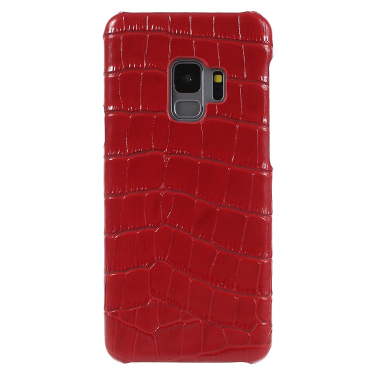 Crocodile Texture Genuine Leather Coated PC Case for Samsung Galaxy S9 SM-G960 - Red-1