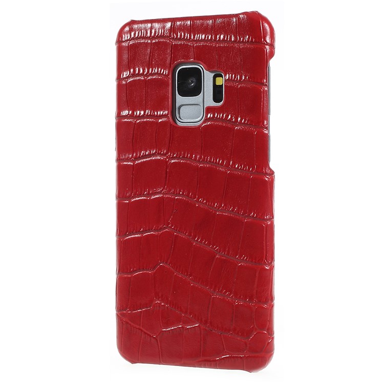 Crocodile Texture Genuine Leather Coated PC Case for Samsung Galaxy S9 SM-G960 - Red-2